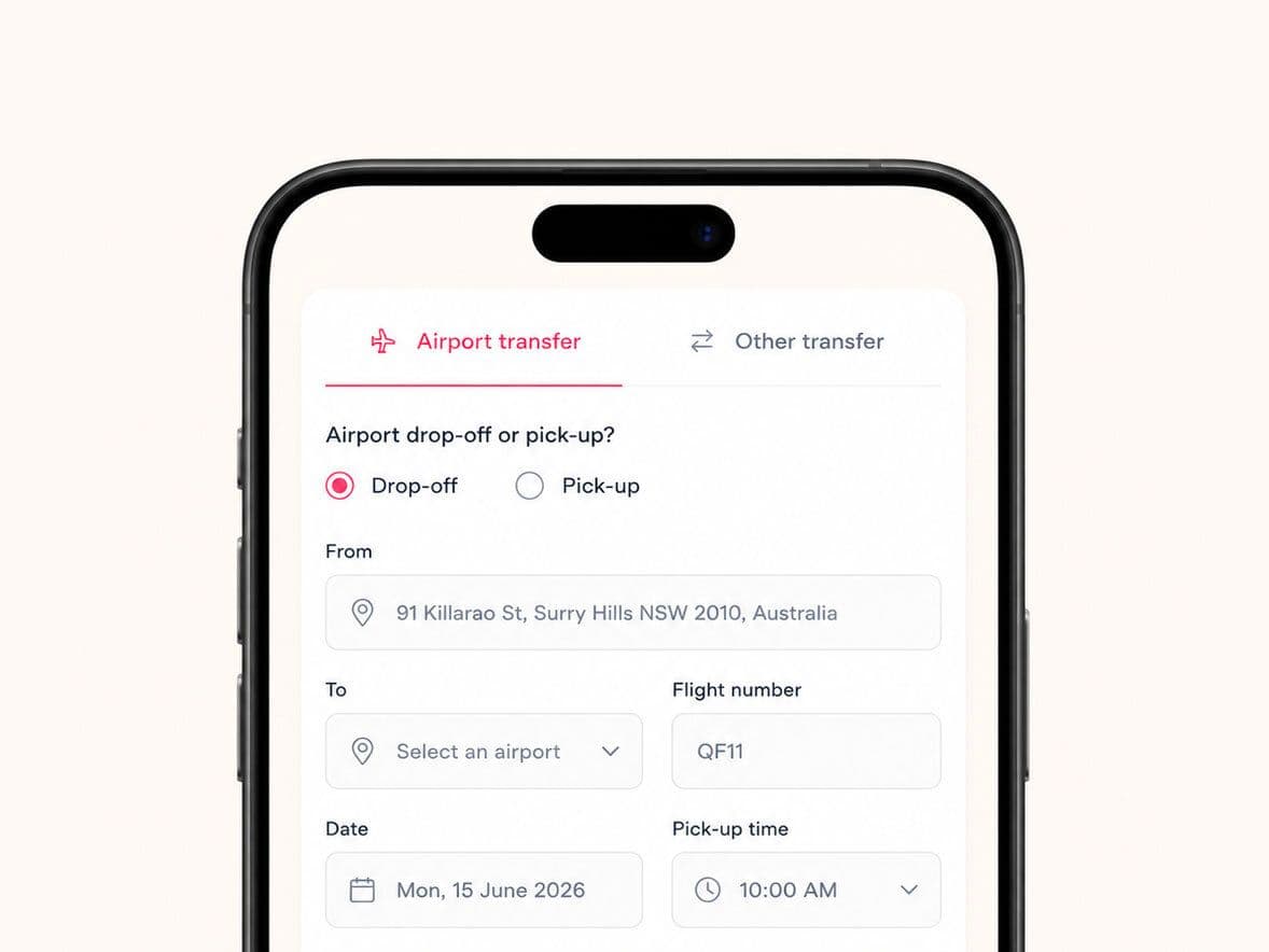 Tiny Travellers online booking form for family airport transfers and private transport in Sydney.